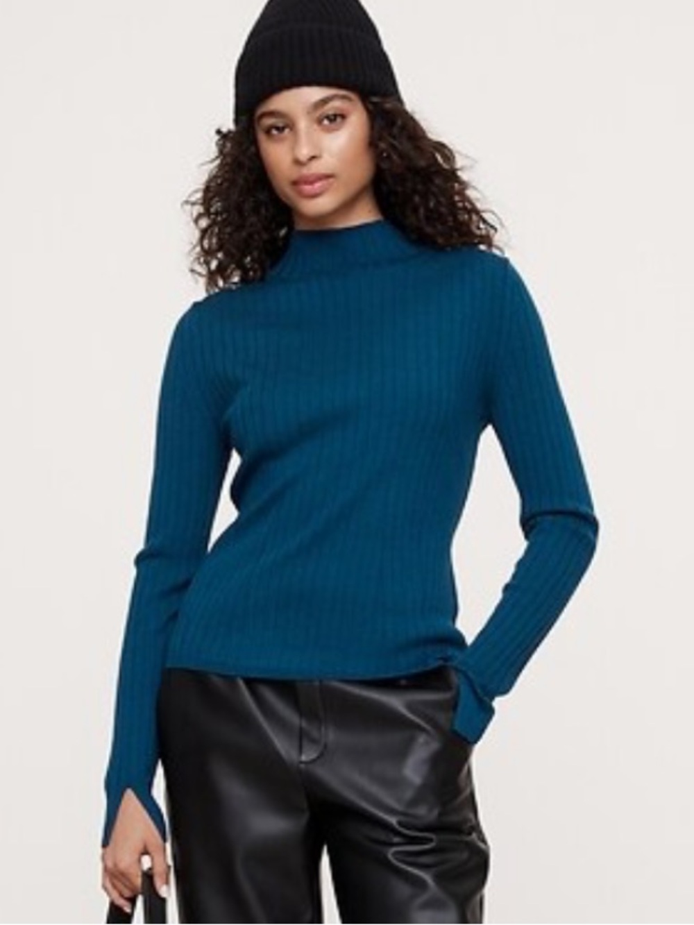 Banana Republic Ribbed 100% Merino Mock-Neck Sweater, Blue, Size XXL